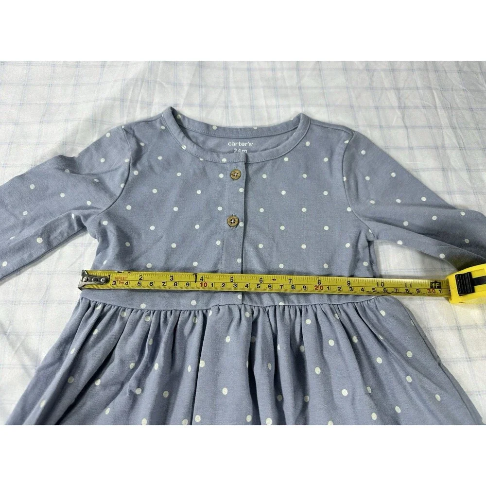 Carter's Baby Girl Blue Polka Dot Ladybug Dress – Size 24M – Long Sleeve – NWT